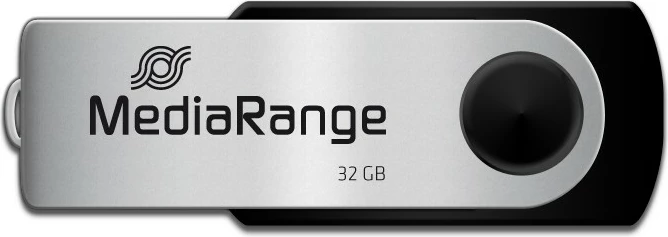 USB flash MediaRange MR911 32GB, USB 2.0, swivel, zi/argjendtë