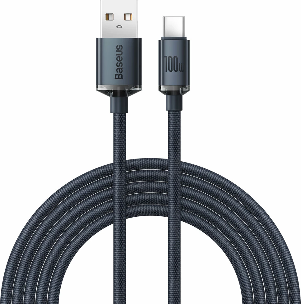 Kabllo për karikim të shpejtë Baseus Crystal Shine Series, USB-A në USB-C, 2m, 100W, e zezë