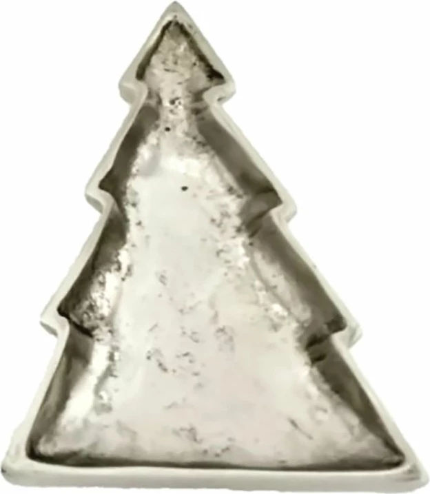 Pjatë dekorative për Krishtlindje, formë bredhi, alumin, argjend, 24x15x4cm