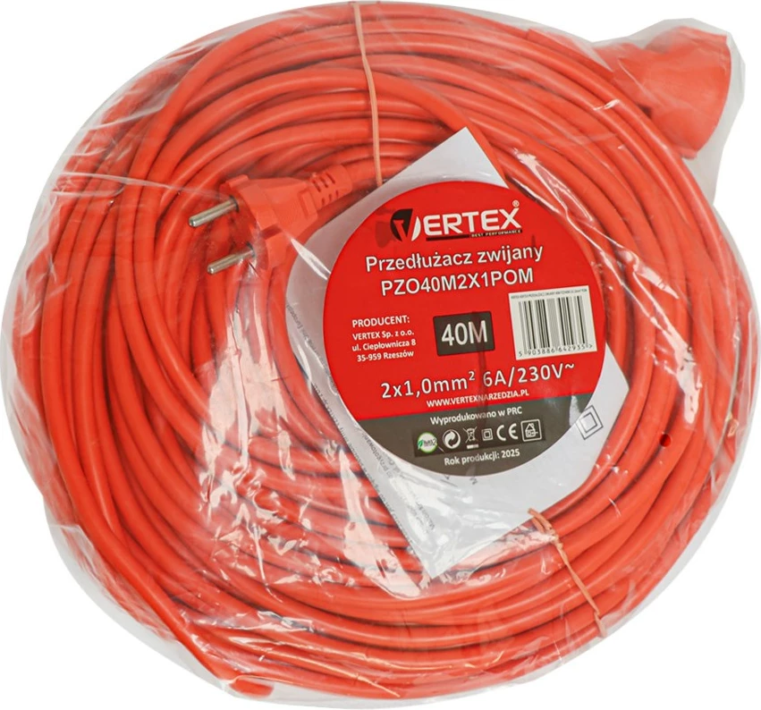 Zgjatues elektrik VERTEX PZO40M2x1.0mm, 40m, portokalli