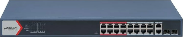 Switch Hikvision DS-3E1318P-EI, 16 porte Fast Ethernet PoE, 2 porte SFP, 1U, Kaltër