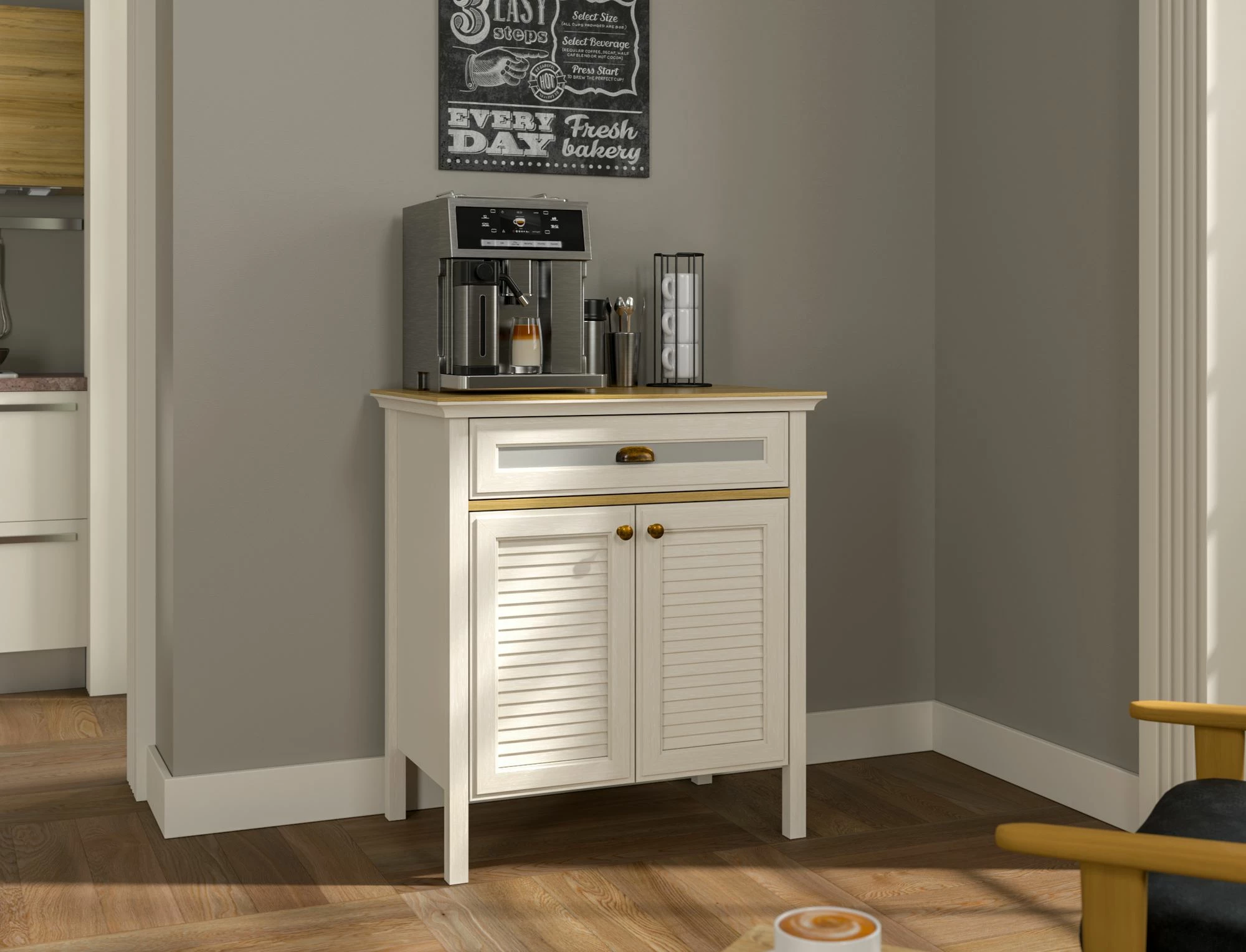 Kabinë për kafe, Skye Decor, FRN-21035, krem, lis, gri