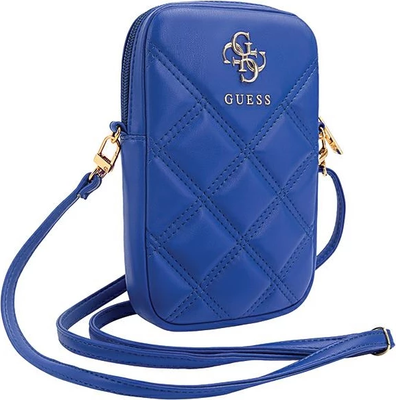 Mbështjellës për celular Guess Zip Quilted 4G, lëkurë artificiale, kaltër