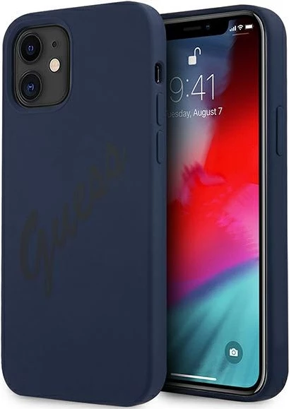 Mbështjellës Guess GUHCP12SLSVSBL për iPhone 12 mini 5.4\", hardcase TPU/silikon, Script Vintage, blu