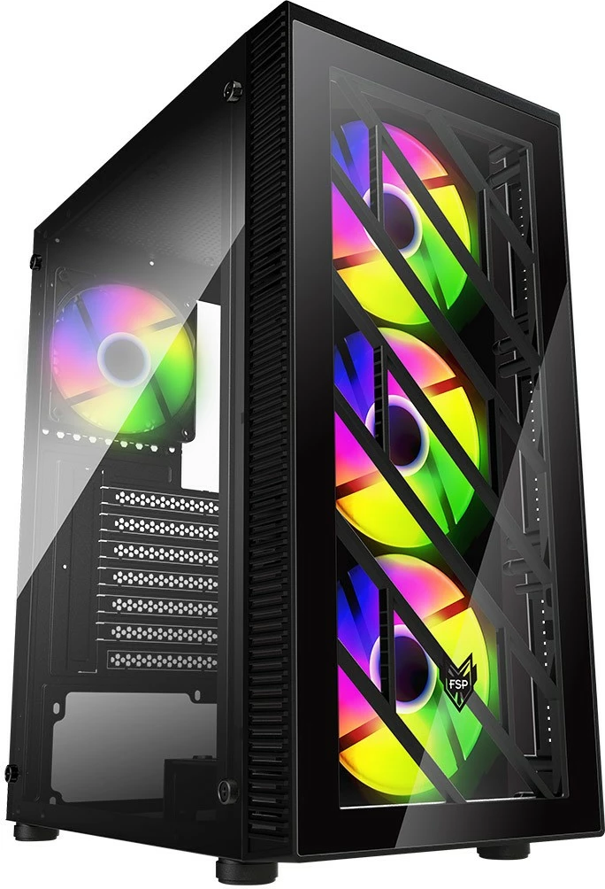 Kasë FSP CMT192, Midi Tower, PC, ATX, micro ATX, Mini-ITX, SPCC, Tempered glass, Multi, Black