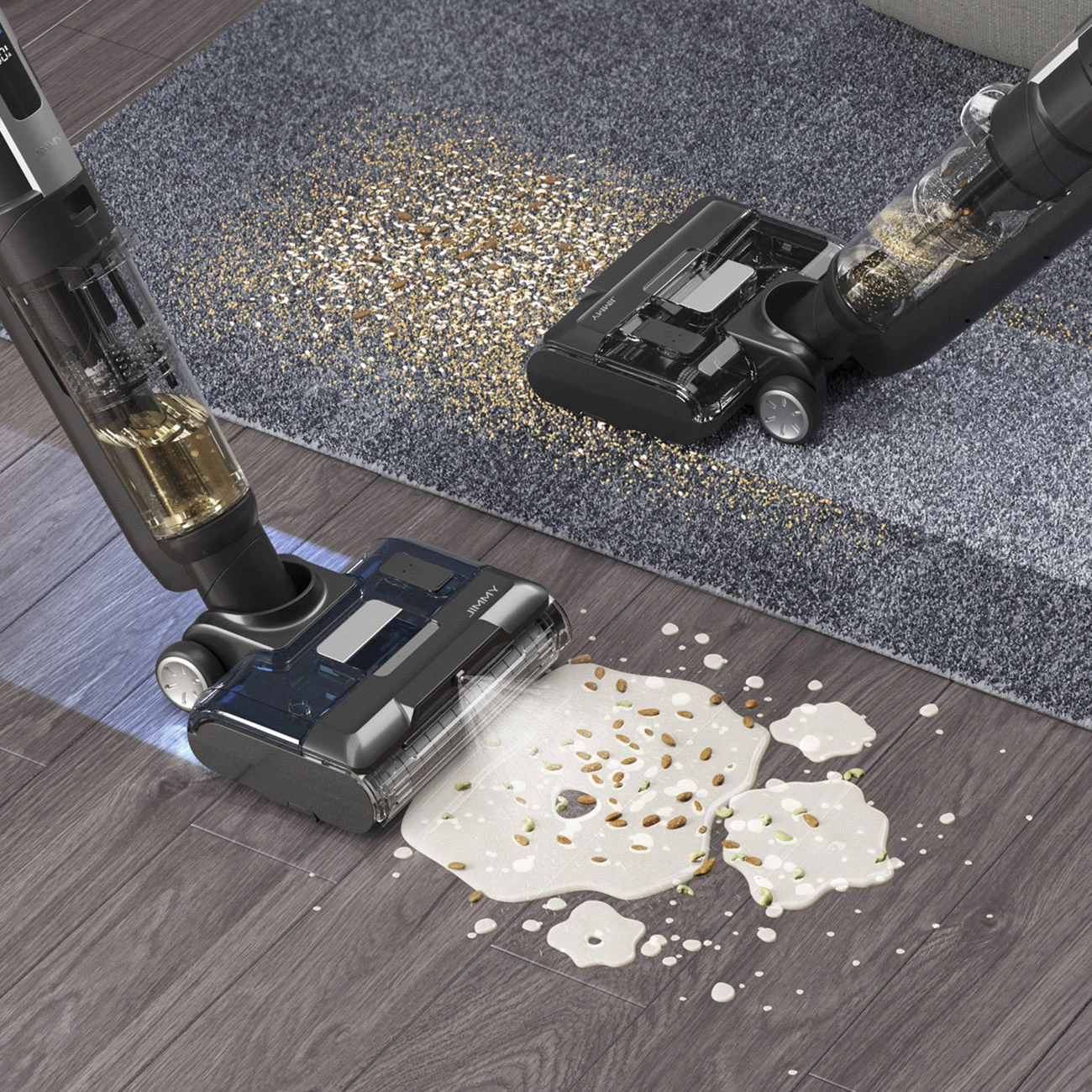 Fshesë me vakum dhe larëse JIMMY HW9, pa kabllo, 21000 mAh, 300 W, e zezë/argjend