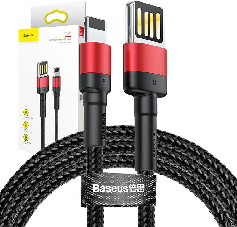 Kabllo USB në Lightning Baseus Cafule CALKLF-G91, 1m, 2.4A, e zezë/kuqe