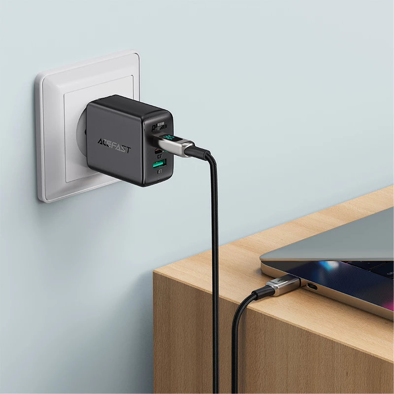 Kabllo Acefast C6-01 USB Type C në Lightning, 1.2m, 30W, me ekran, e zezë