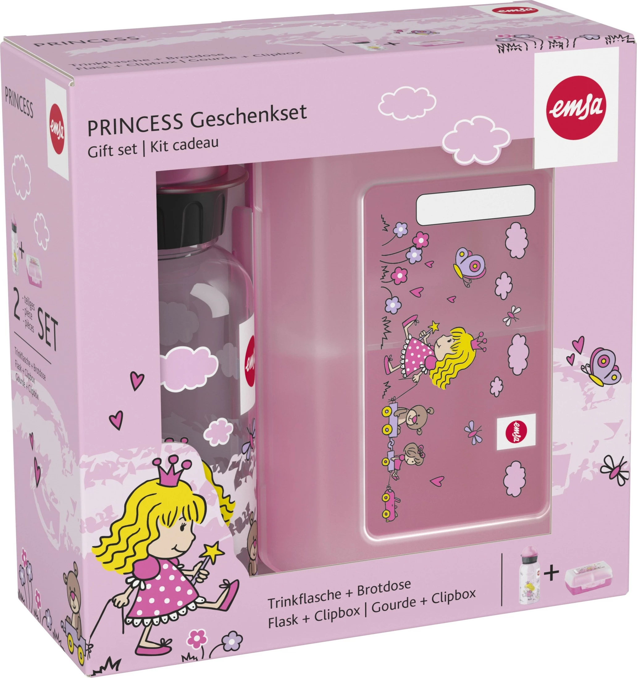 Set shishe uji dhe kuti ushqimi Emsa Princess, rozë