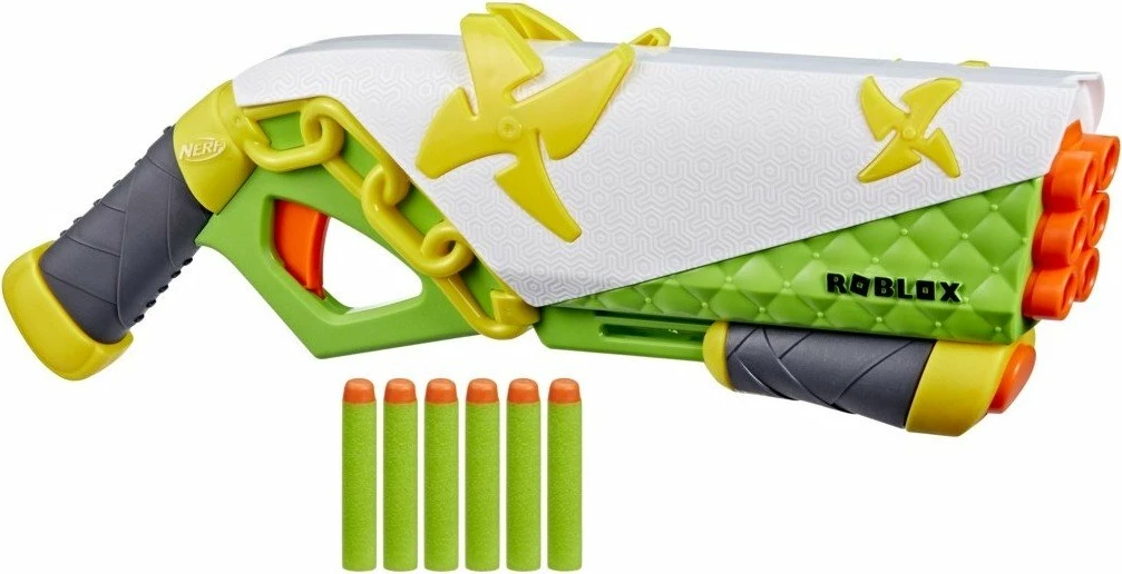 Blaster Nerf Roblox Ninja Legends Shadow Sensei, pompë, 6 shigjeta, set me 6 shigjeta shkumë, jeshile/bardhë