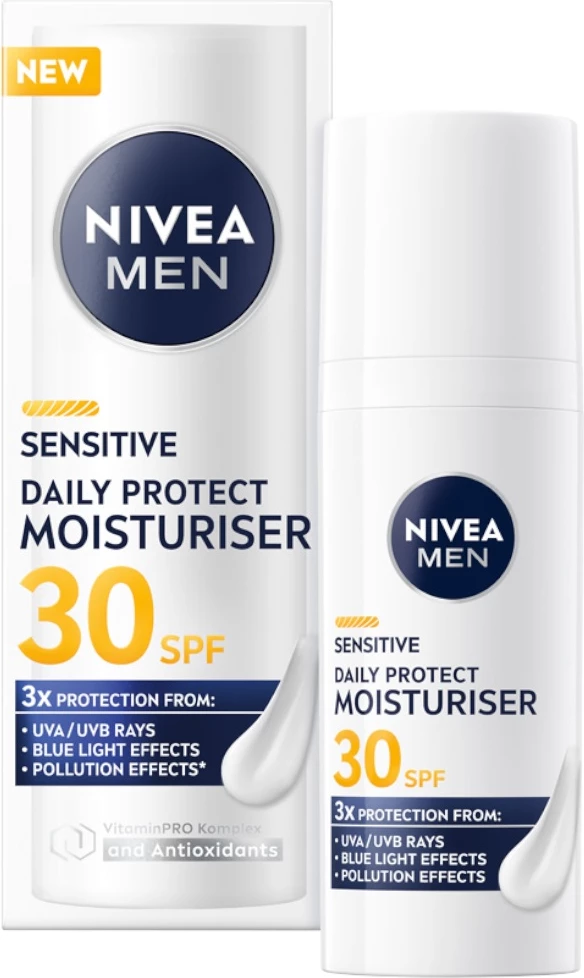 Krem fytyre hidratues për meshkuj Nivea Men Sensitive Daily Protect SPF30, 50ml