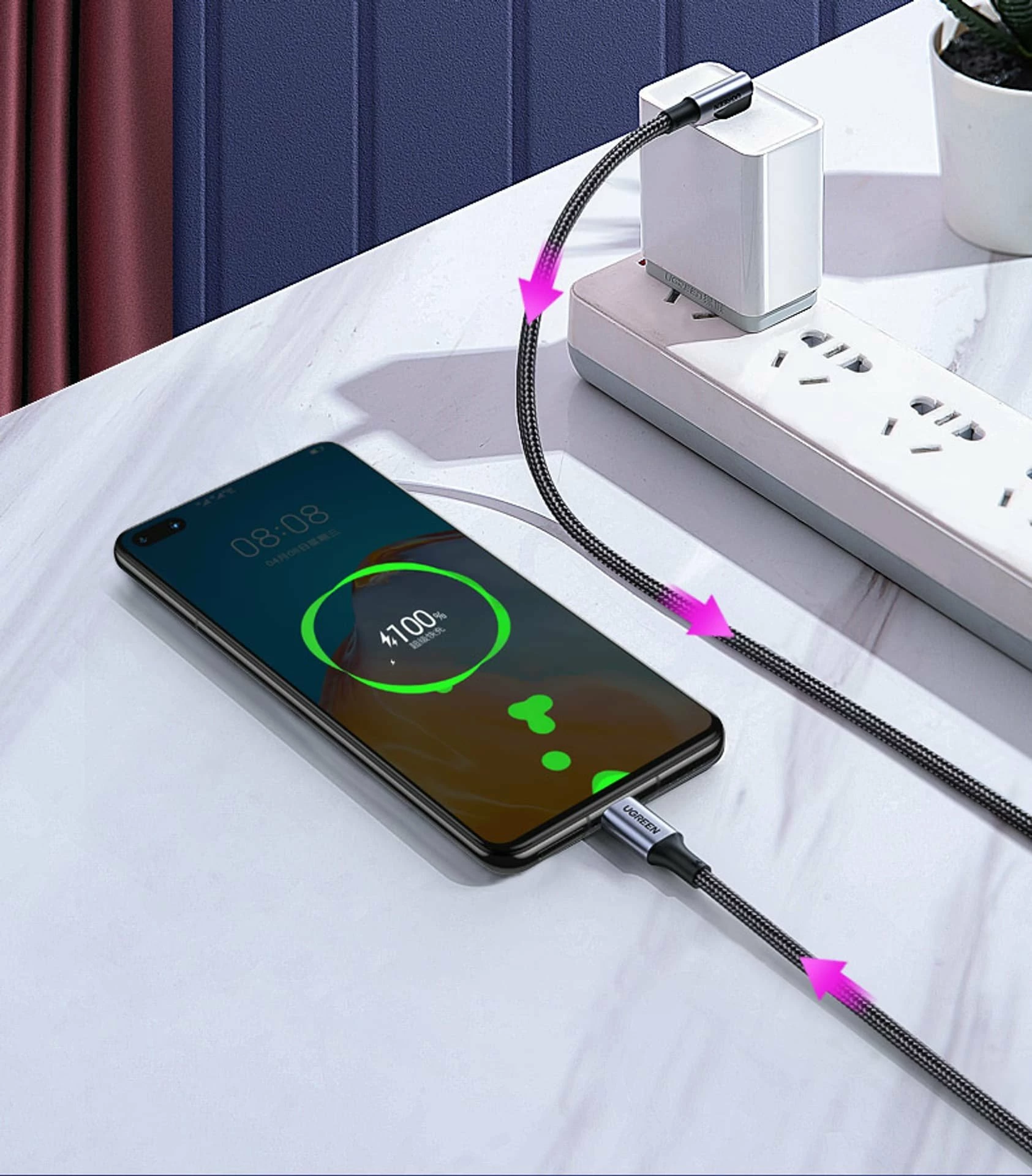Kabel USB-C Ugreen US334 (70645B) 2 m, 5A, USB 2.0, këndor, i zi