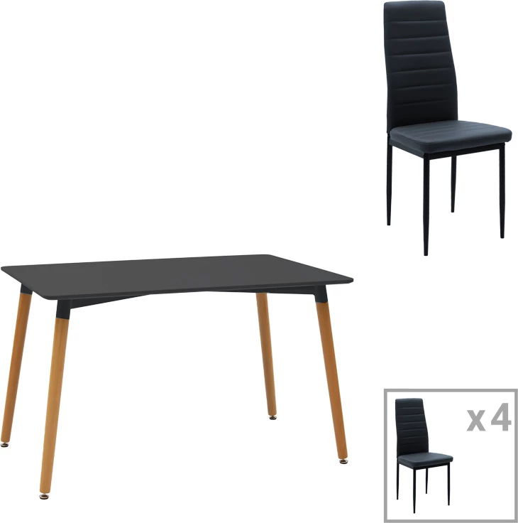 Set tavoline me karrige Natali-Parker, 5 copë, ngjyrë e zezë-natyrale, 120x80x76cm