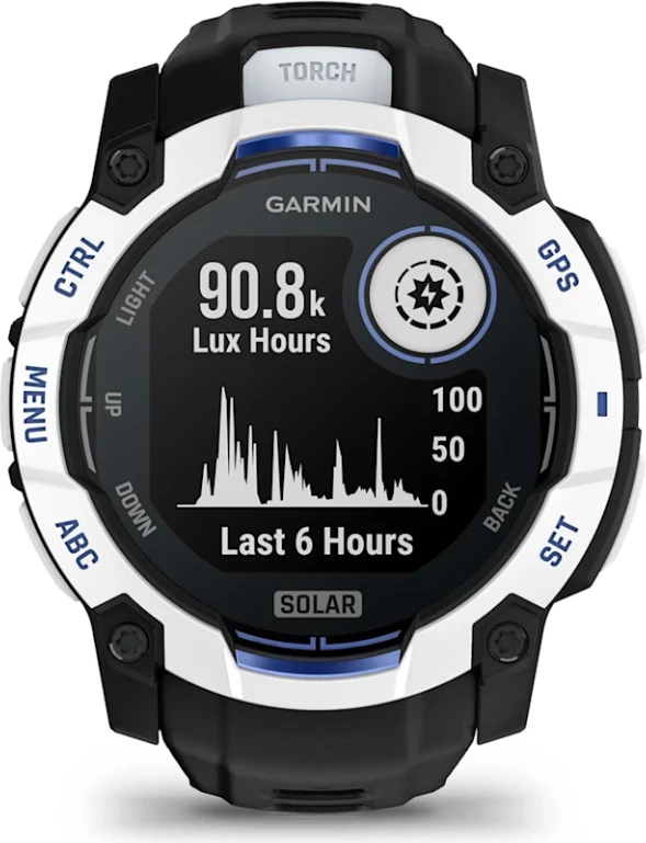 Smartwatch Garmin Instinct® 3, Solar, Whitestone/Black-Bolt Blue, 50 mm
