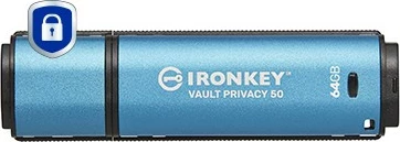 USB Kingston IronKey Vault Privacy 50 64GB, USB 3.2, i zi/kaltër