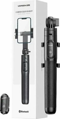 Shkop selfie Ugreen LP586, 1.6 m, tripod, Bluetooth 5.1, për telefona 4–7.2 inç, i zi, set me telekomandë