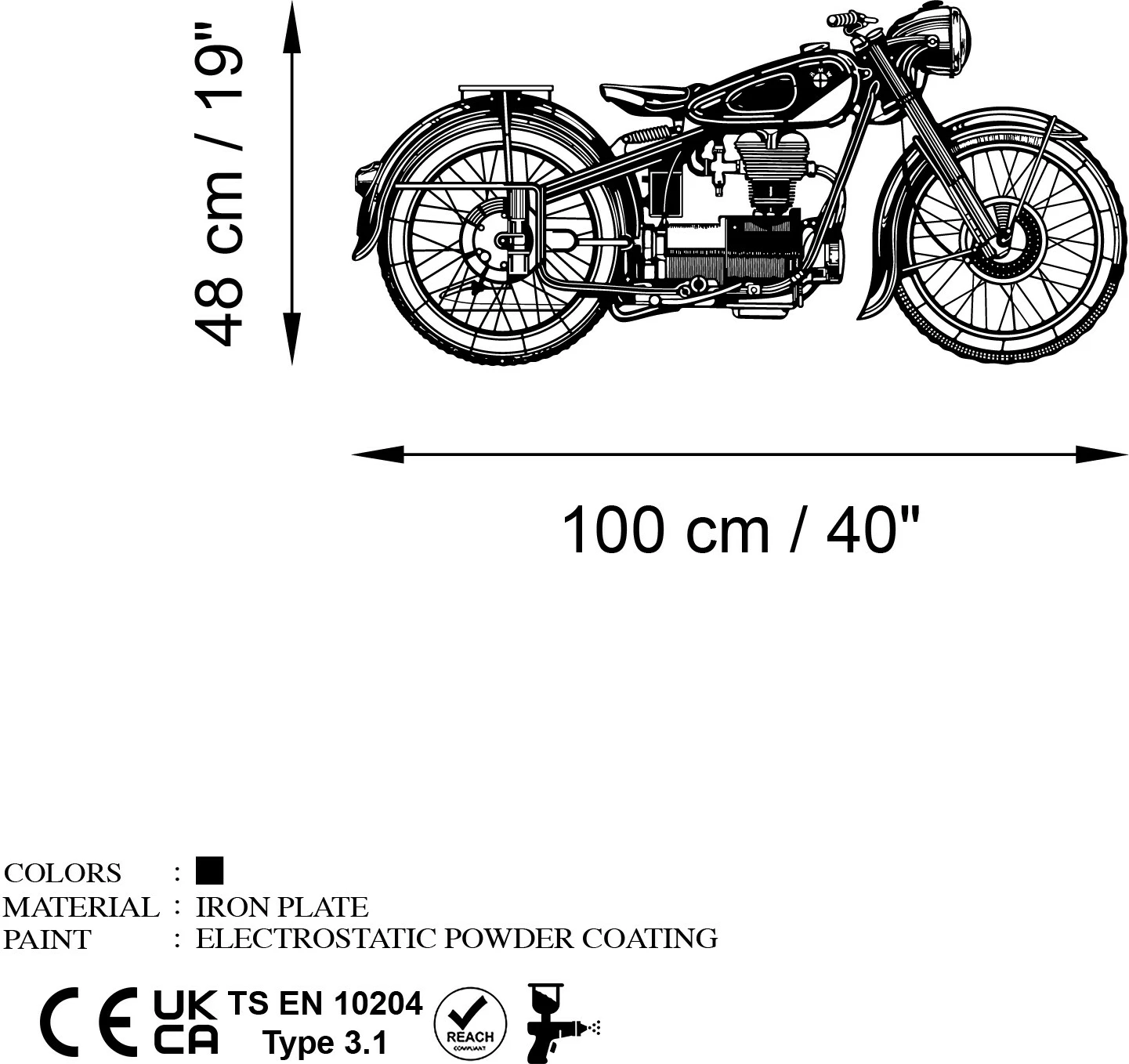 Aksesor dekorativ metalik për mur, Wallity Leeway-1, ngjyrë e zezë, 100x48cm