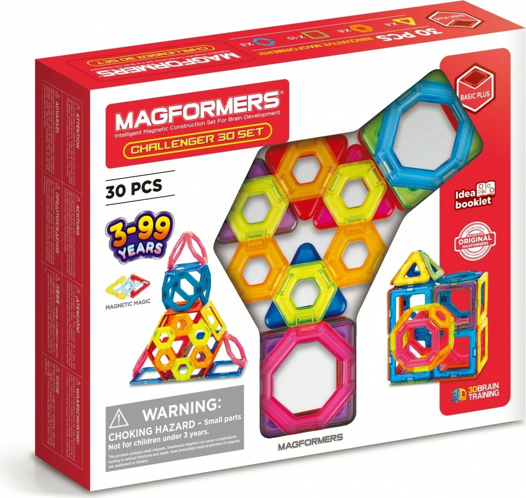 Set blloqe magnetike Magformers Challenger 30 elemente, shumëngjyrëshe