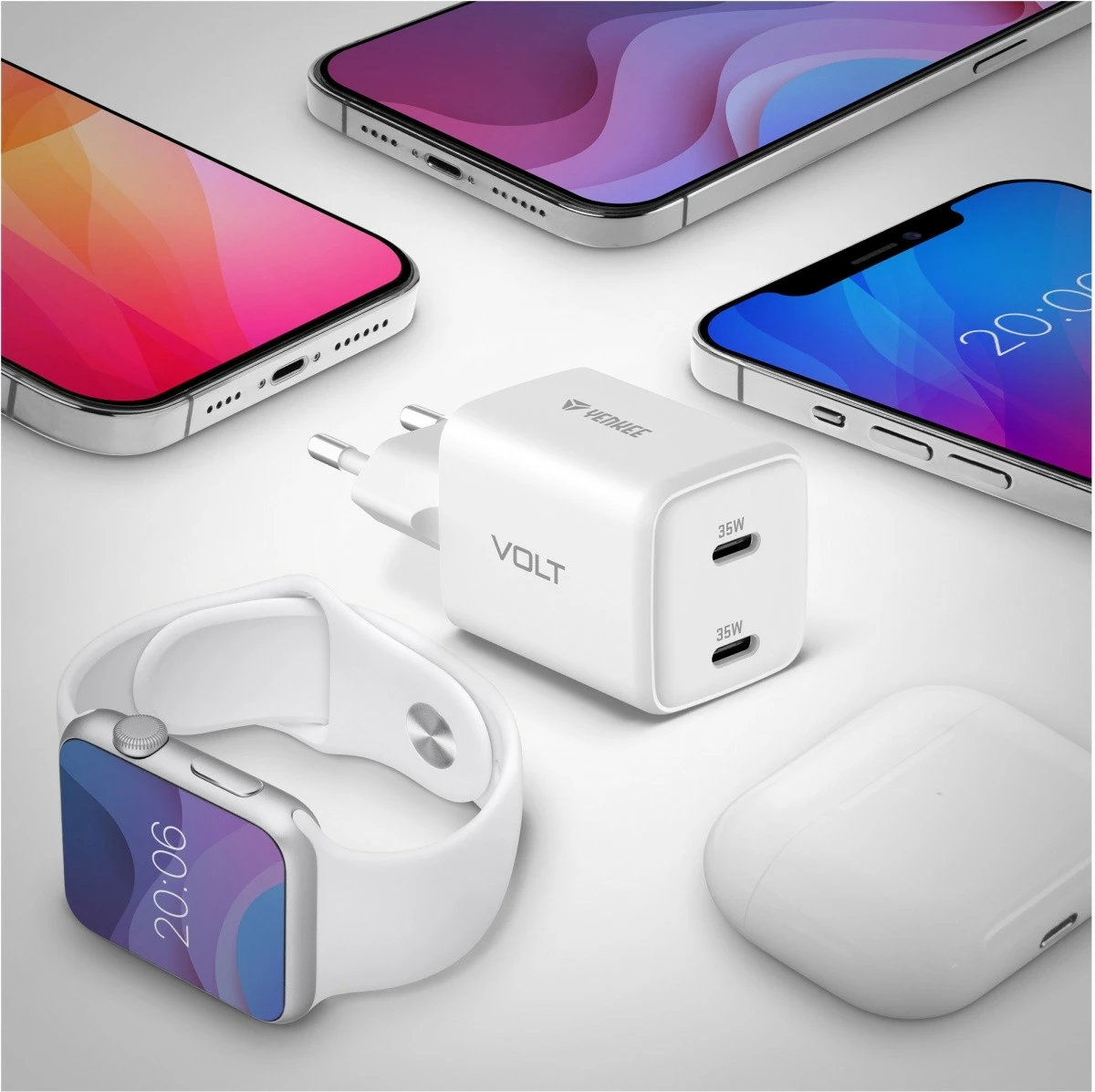 Karikues muri YENKEE YAC G35D VOLT, 35W, 2x USB Type-C, i bardhë