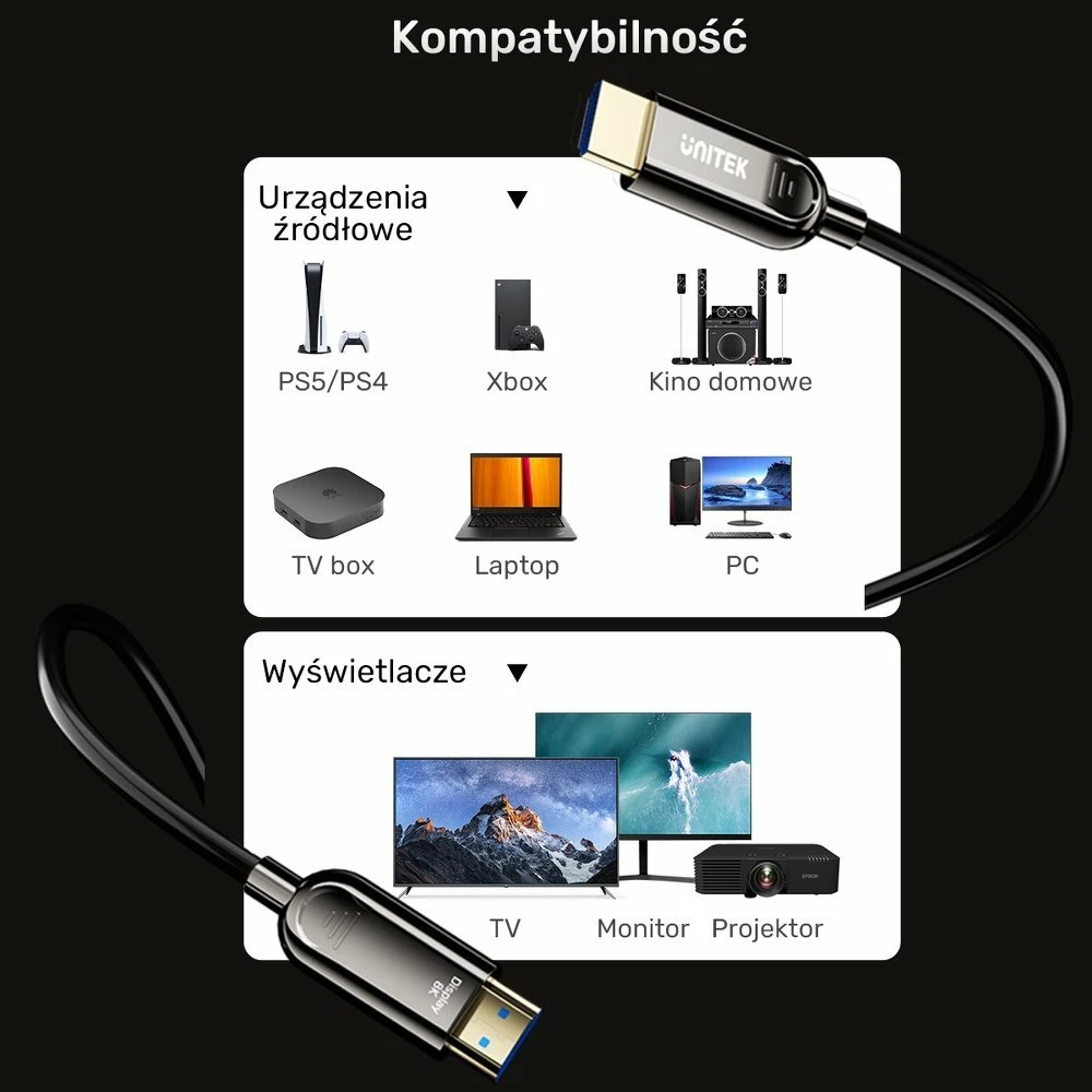 Kabllo HDMI Unitek C11085GY01-10M 10m, HDMI 2.1 AOC 8K/4K120 40Gbps, e zezë