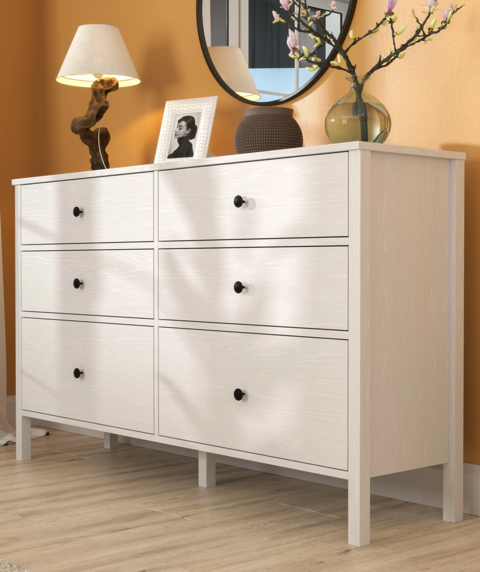 Komodë Hanah Home, FRN-20017, ngjyrë druri dhe e bardhë