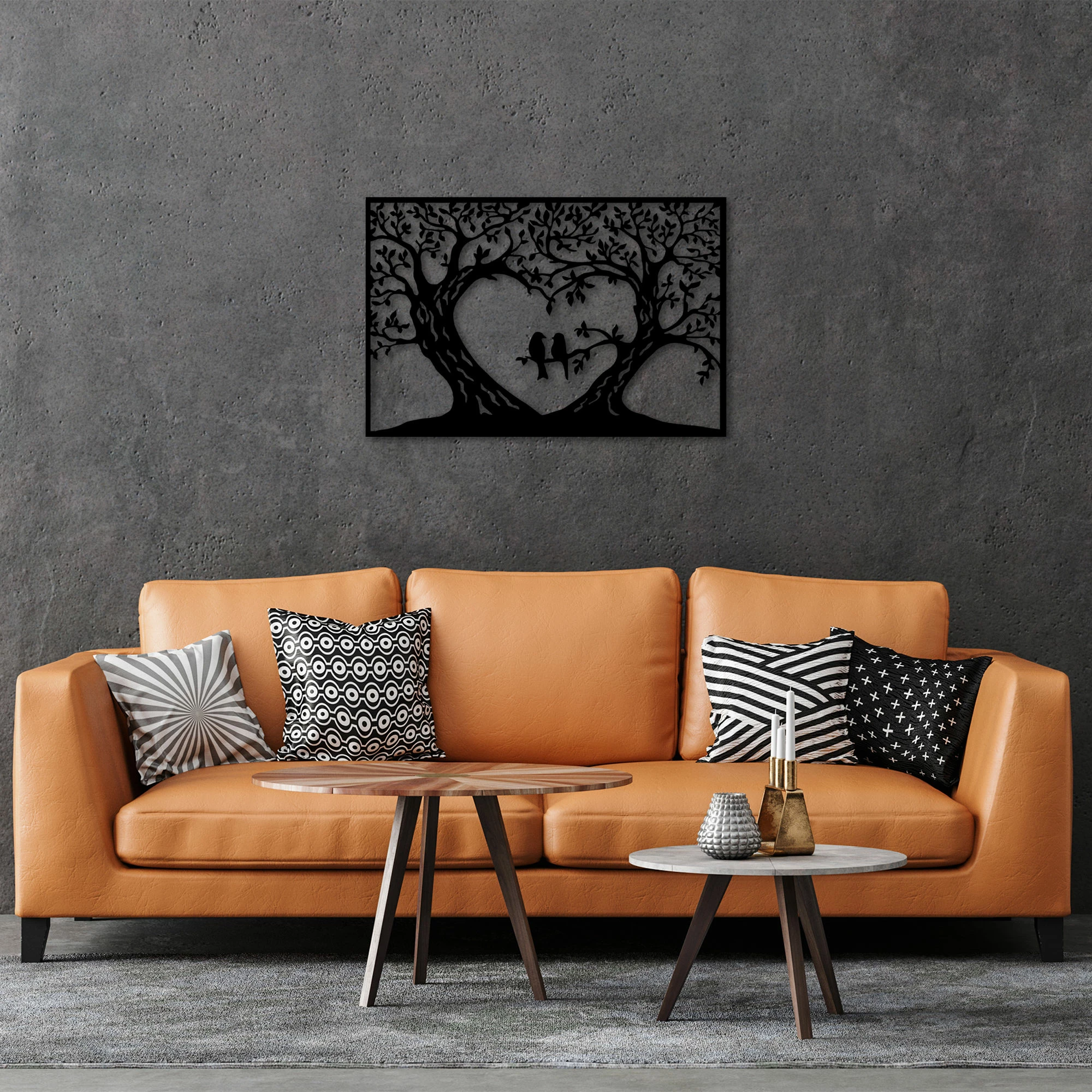 Aksesor dekorativ metalik për mur, zogj dashurie, Wallity, 60x90cm