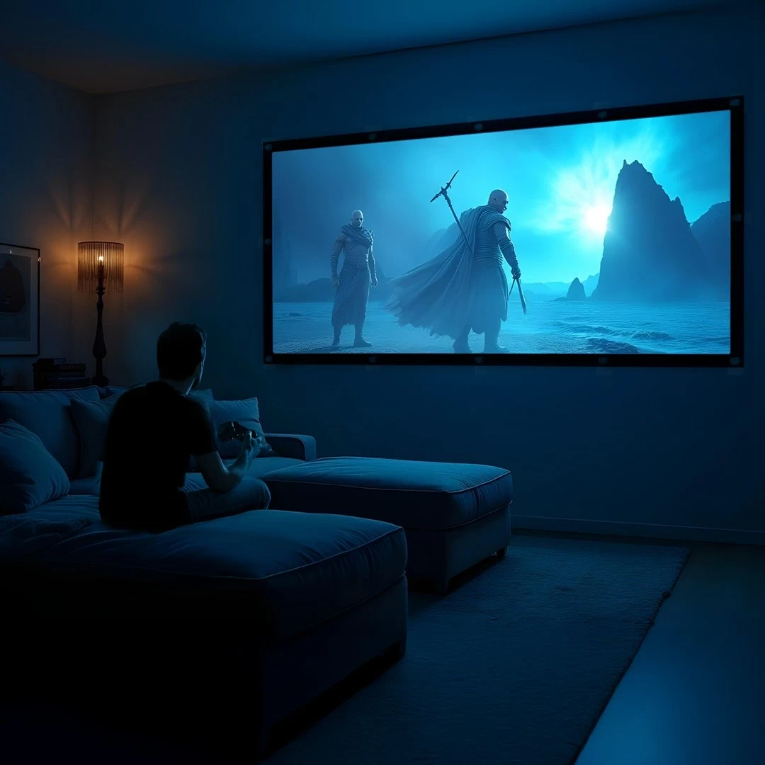 Ekran projektori Maclean MC-167, 150", 330x187cm, 16:9, poliester, me grepa tensionues