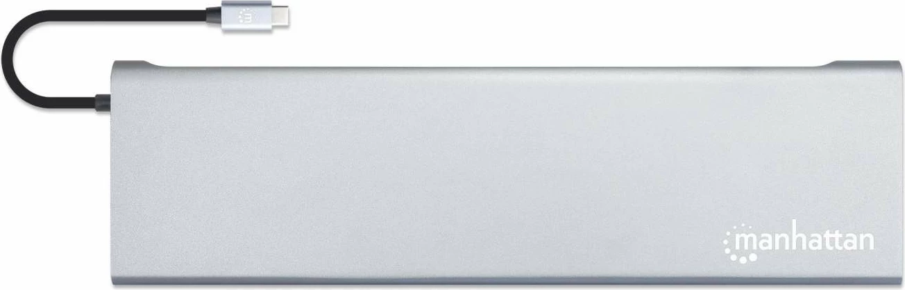 Docking station MANHATTAN USB-C 11in1 MST, për 3 monitorë, argjend
