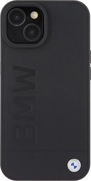 Mbështjellës BMW Leather Hot Stamp MagSafe për iPhone 15 Plus 6.7\", lëkurë hardcase, i zi