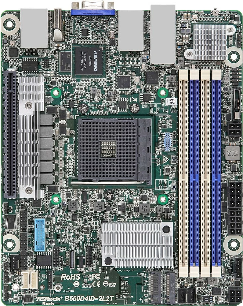 Pllakë amë ASRock B550D4ID-2L2T, mini ITX, Socket AM4, 4x LAN, për servera, e gjelbër