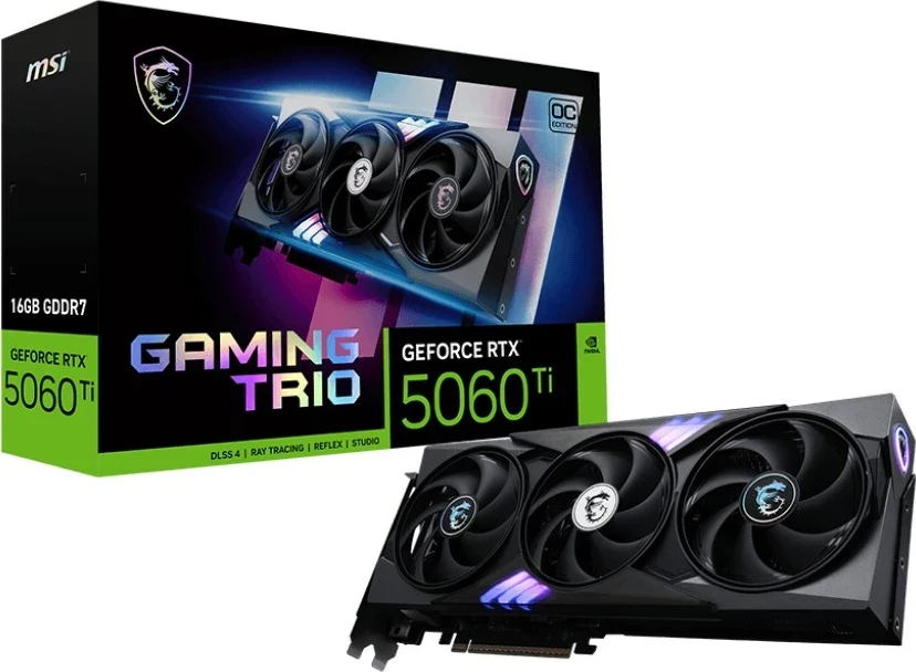 Kartelë grafike MSI GeForce RTX 5060 Ti GAMING TRIO OC, 16 GB GDDR7, e zezë