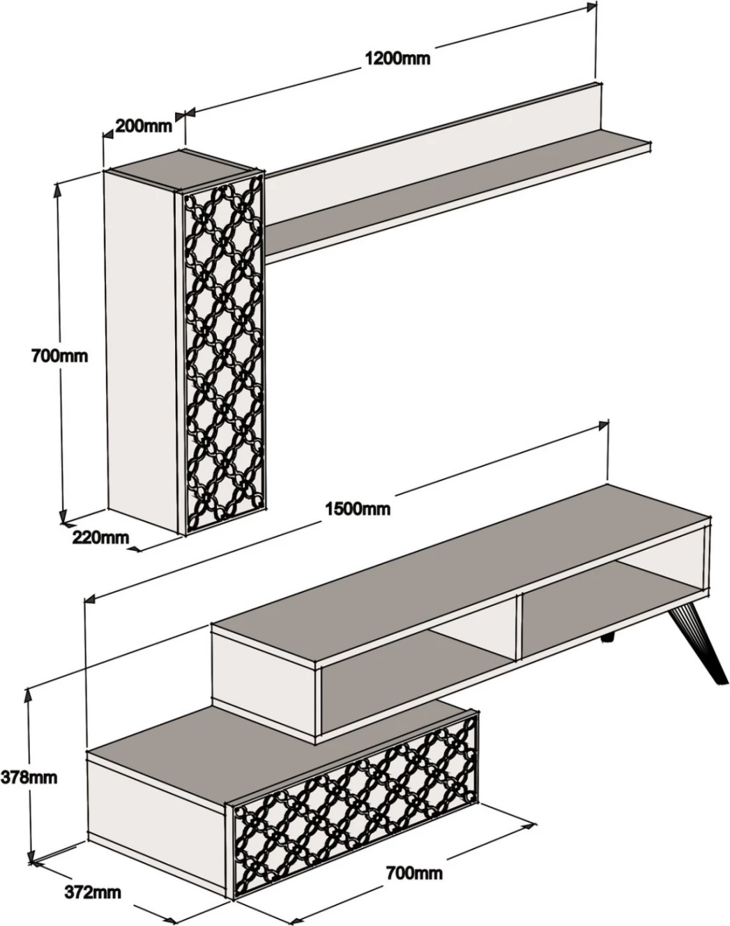 Kompozim dhome ndeje FH11850.03 2 copë melaminë në ngjyrë arre-bardhë
