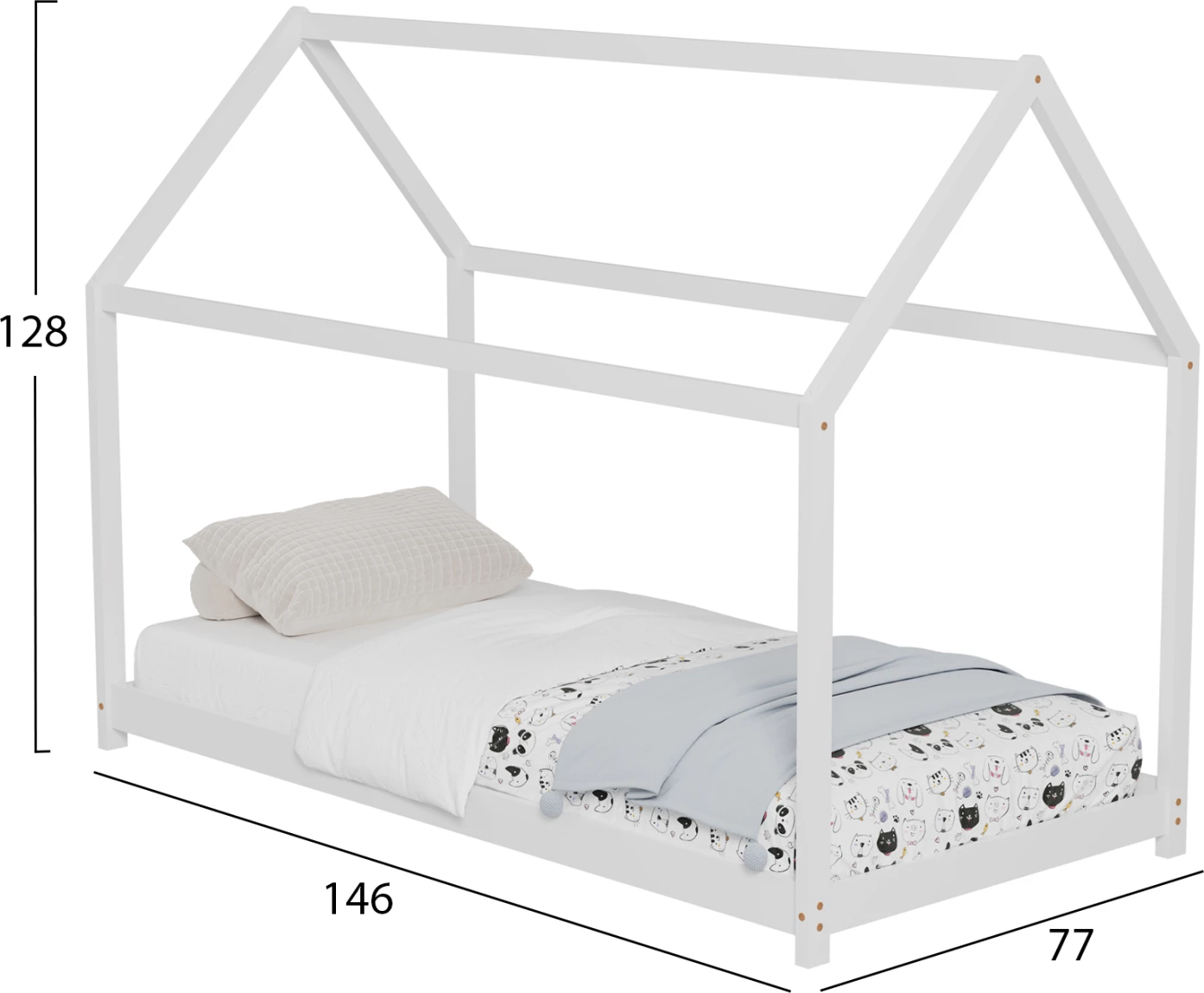Krevat për fëmijë PEPE FH678.03 t.MONTESSORI DRU PISHË E BARDHË 140x70cm