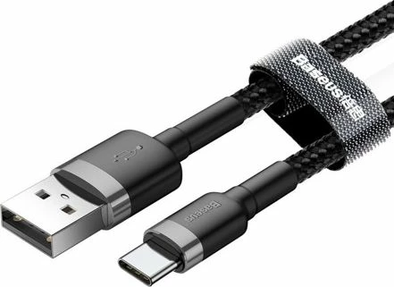 Kabllo USB Baseus Cafule 6953156296343 USB-A në USB-C 3 m USB 2.0, e thurur najlon, zezë/gri