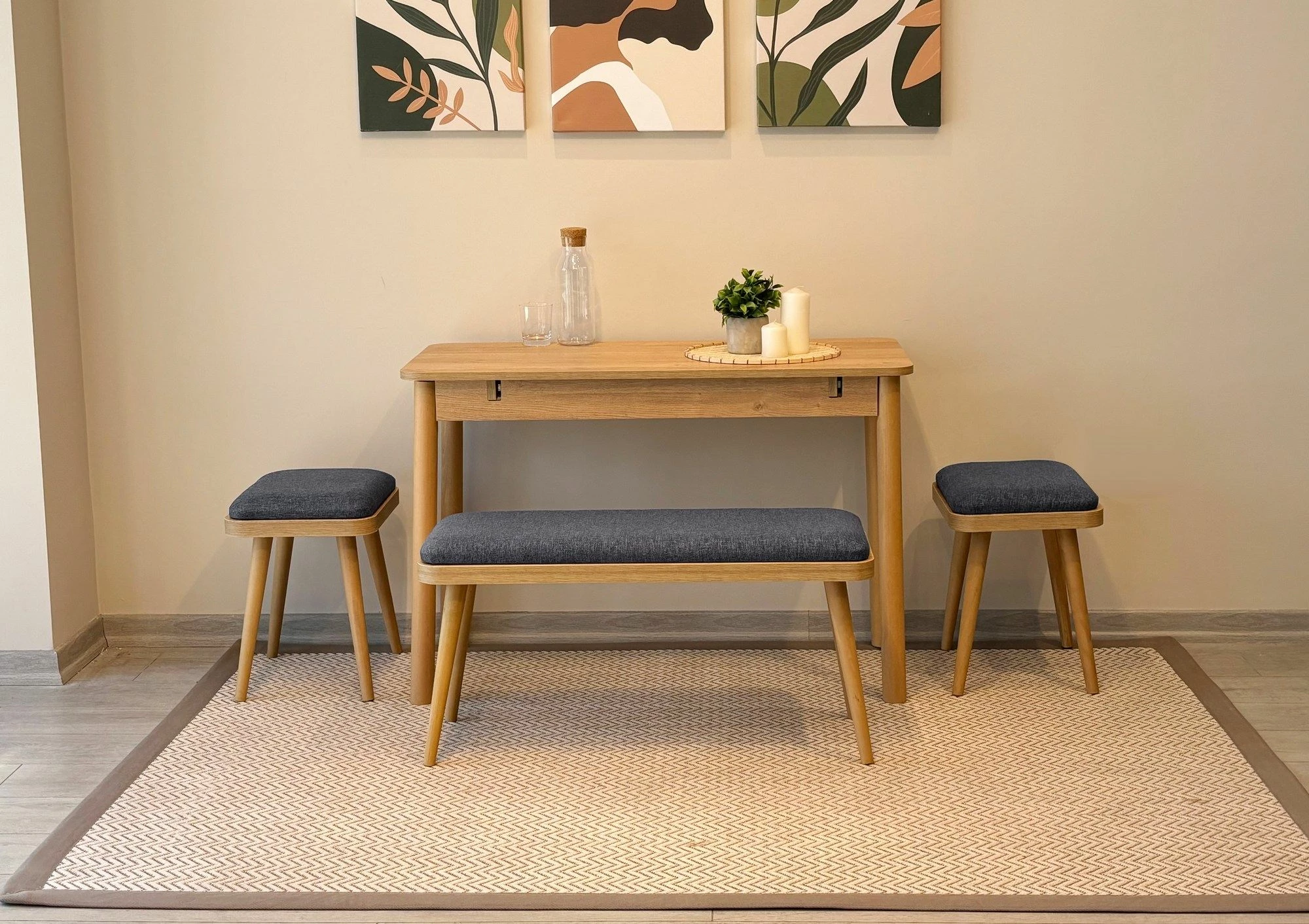 Set tavoline me karrige për ngrënie, zgjatues, 4 pjesë, Skye Decor, Vina Mini 04 1053, ngjyrë lis, antracit