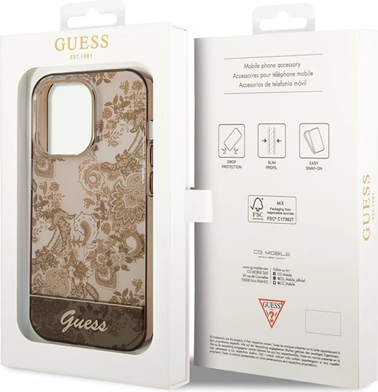 Mbështjellës Guess GUHCP14XHGPLHC për iPhone 14 Pro Max 6.7", Porcelain Collection, okër