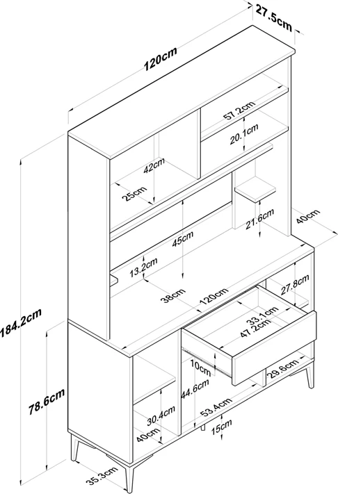Bufe me raft Cordie, ngjyrë e bardhë-melaminë, 120x40x184.2cm