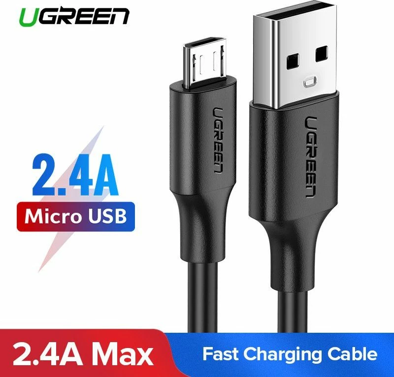 Kabllo Micro USB Ugreen US289 25 cm Quick Charge 3.0 2.4A, e zezë