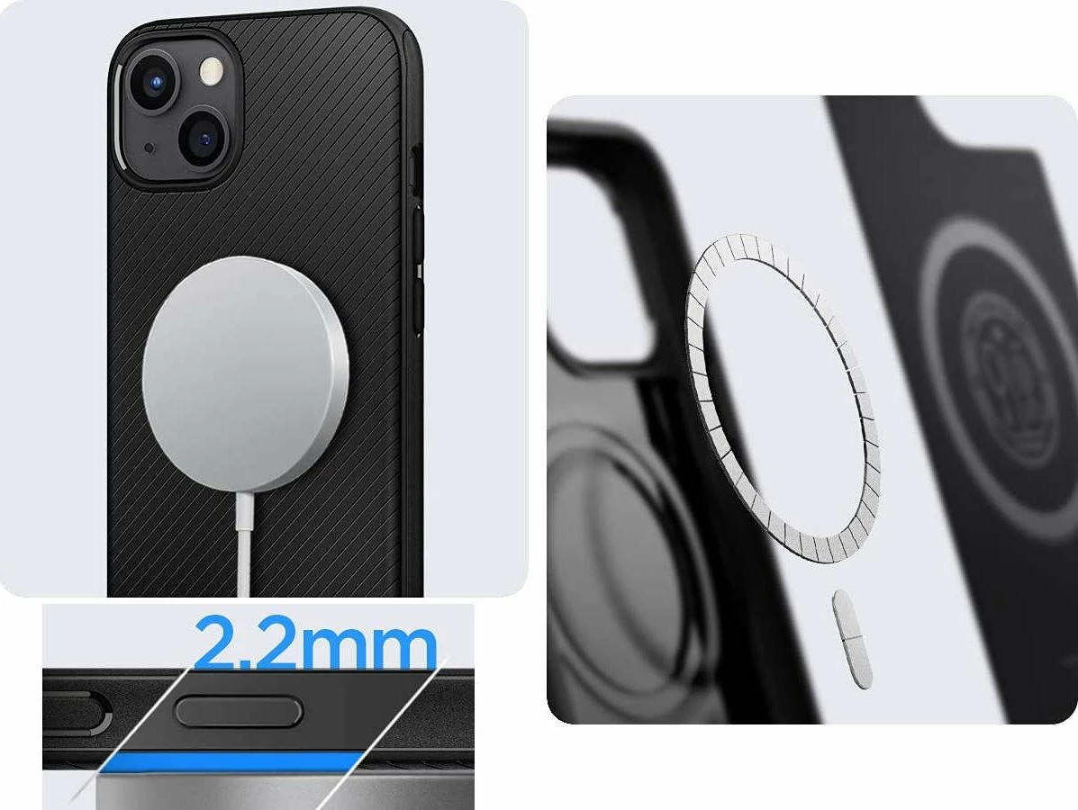 Mbështjellës Spigen Mag Armor për Apple iPhone 13 mini, MagSafe, fibër aramidi (Kevlar), 1 copë, e zezë mat