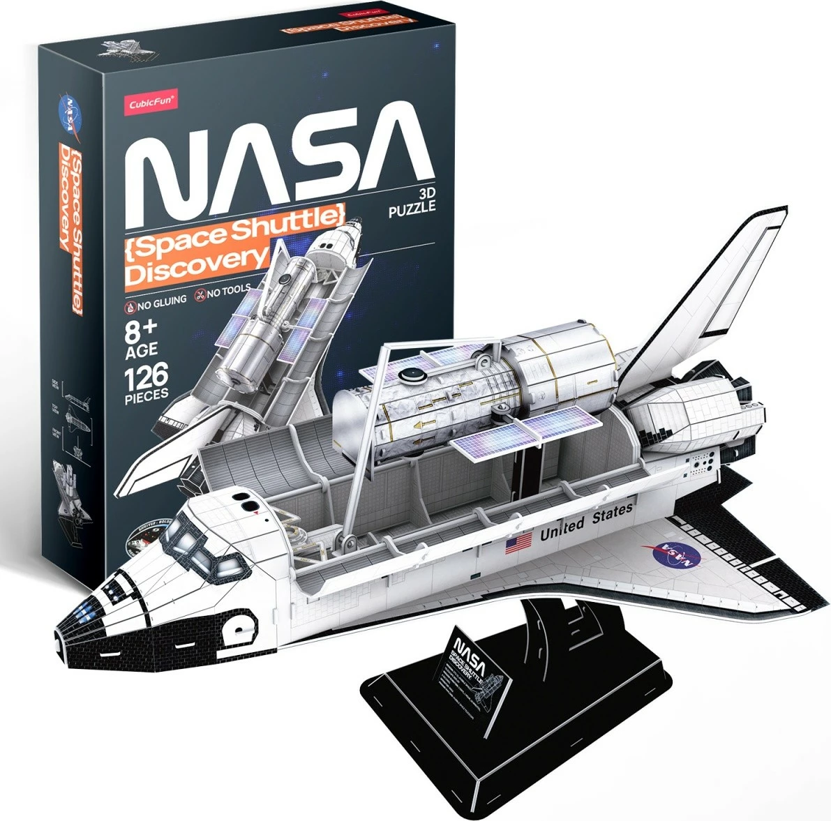 Puzzle 3D Cubic Fun Shuttle Discovery, 127 pjesë, për fëmijë dhe të rritur, Bardhë/Zeze