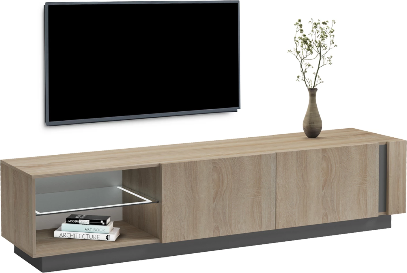 Komodë TV NOURISHE, melaminë sonama-gri, FH18373.13, 214x35x45cm