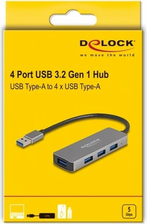 Hub USB 4 Porta DeLOCK, USB 3.2 Gen 1, 5 Gbps, Gri