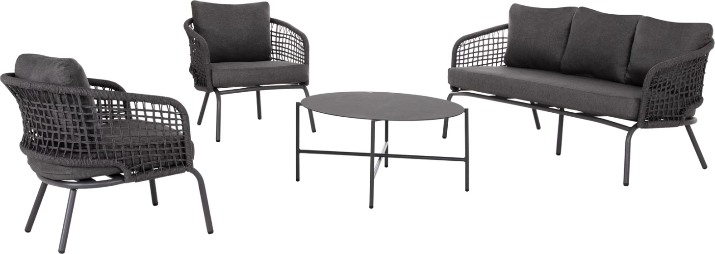 Set lounge për jashtë, 5 ulëse, ELOWEN, alumin, litar, jastëkë, gri, FH6508.01