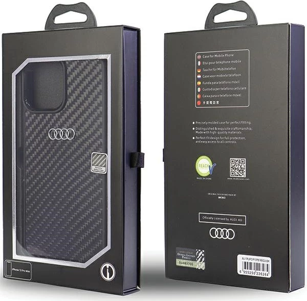Mbështjellës Audi Carbon Fiber për iPhone 13 Pro Max 6.7", i zi