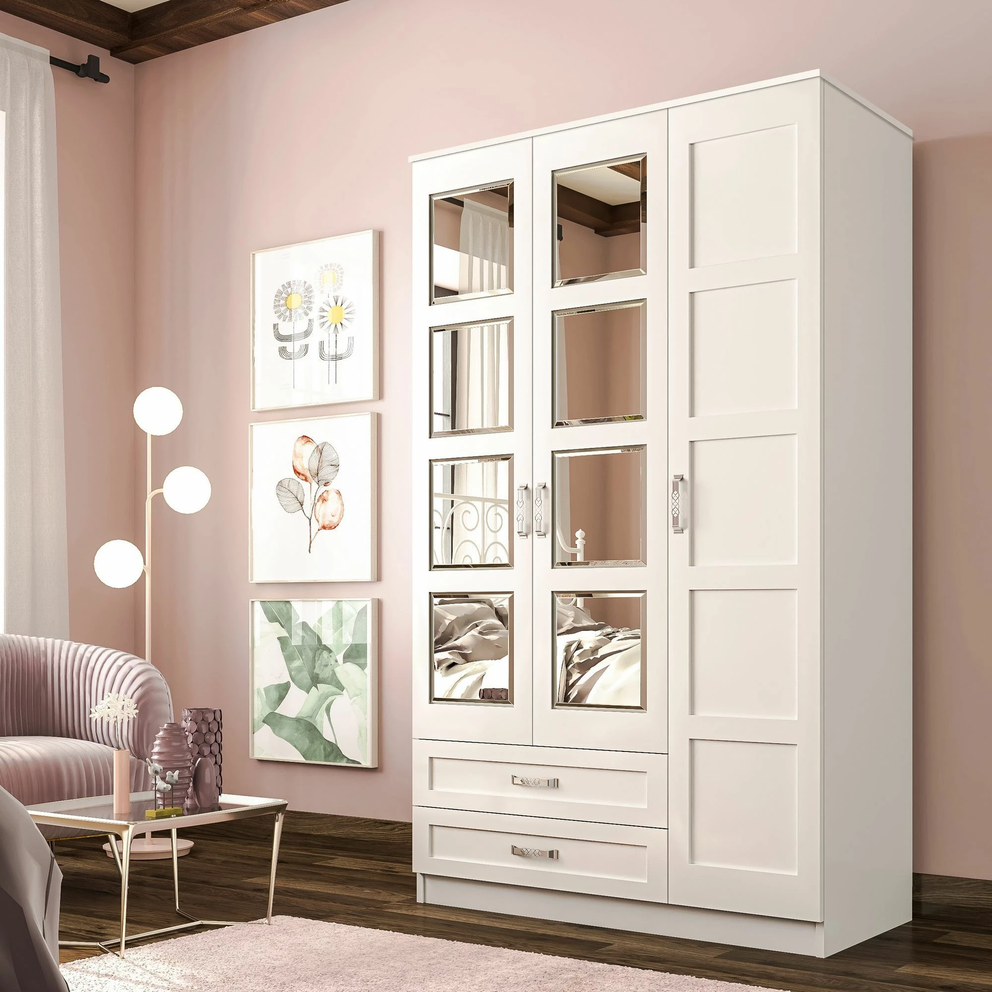 Dollap rrobash Skye Decor, ngjyrë e bardhë mat, RB-050