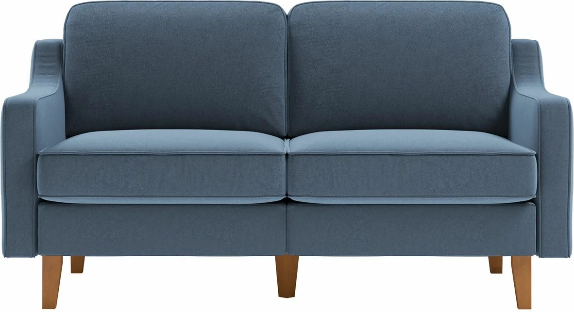 Divan dy ulëshe, Atelier del Sofa, Robin 2, ngjyrë blu oqeani, këmbë dru arre