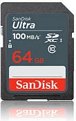 Kartelë SDXC SanDisk Ultra 64 GB, Class 10, UHS-I, 100 MB/s, Gri, Kuqe