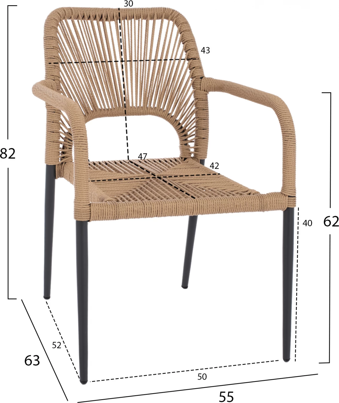 Set për darkë 5 pjesë, tavolinë 120x80 dhe karrige me litar FH11535.02