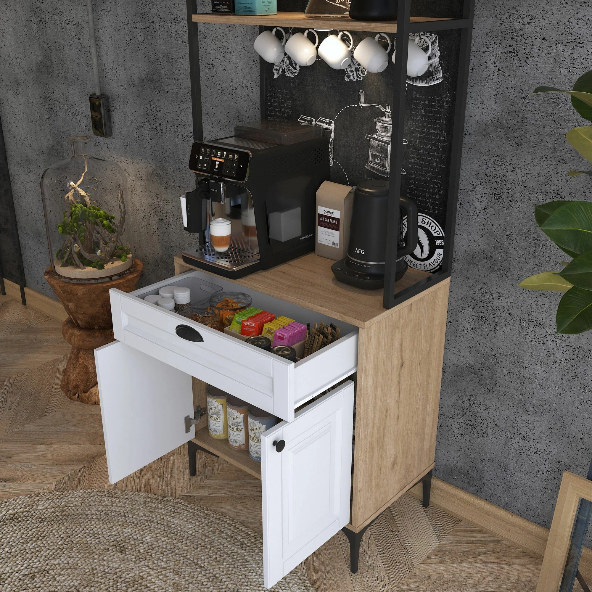 Dollap multifunksional Hanah Home, JE157 - 3123, ngjyrë arrë dhe e bardhë