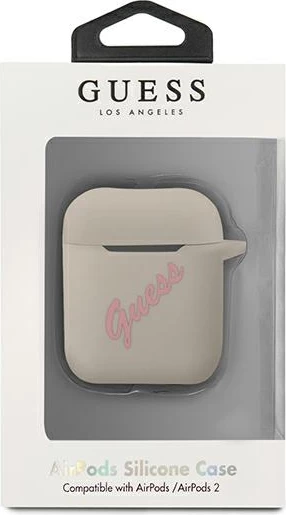 Mbështjellës Guess GUACA2LSVSGP për AirPods 1/2, silikon, gri/rozë